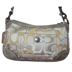 COACH 2005 Chelsea Brown & Tan Signature Canvas & Suede Demi Sufflette Baguette
